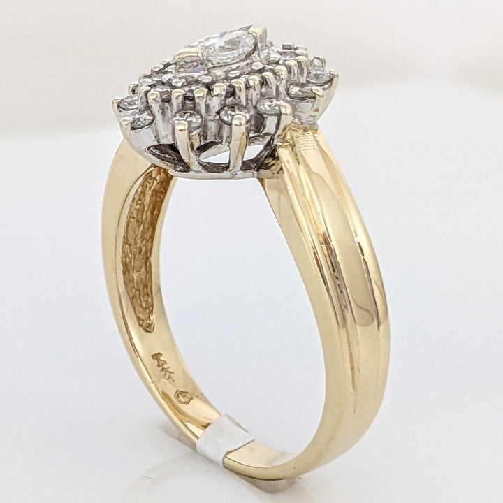 14K .63 CARAT TOTAL WEIGHT SI2 G DIAMOND MARQUISE CUT (1) ROUND (24) ESTATE CLUSTER RING 4.9 GRAMS