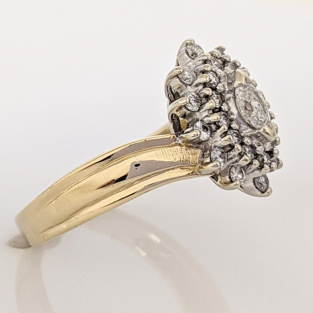 14K .63 CARAT TOTAL WEIGHT SI2 G DIAMOND MARQUISE CUT (1) ROUND (24) ESTATE CLUSTER RING 4.9 GRAMS