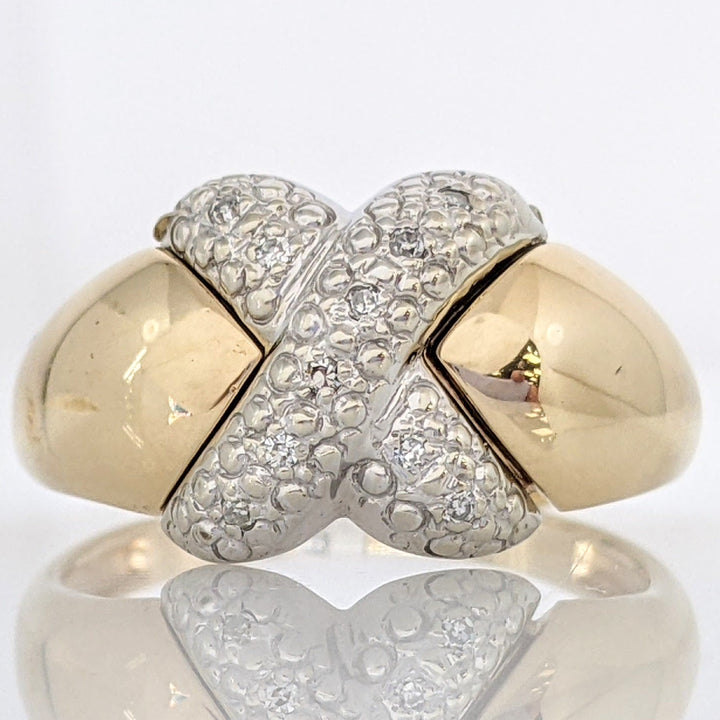 10K .04 CARAT TOTAL WEIGHT DIAMOND ROUND (8) "X" STYLE ESTATE RING 3.1 GRAMS