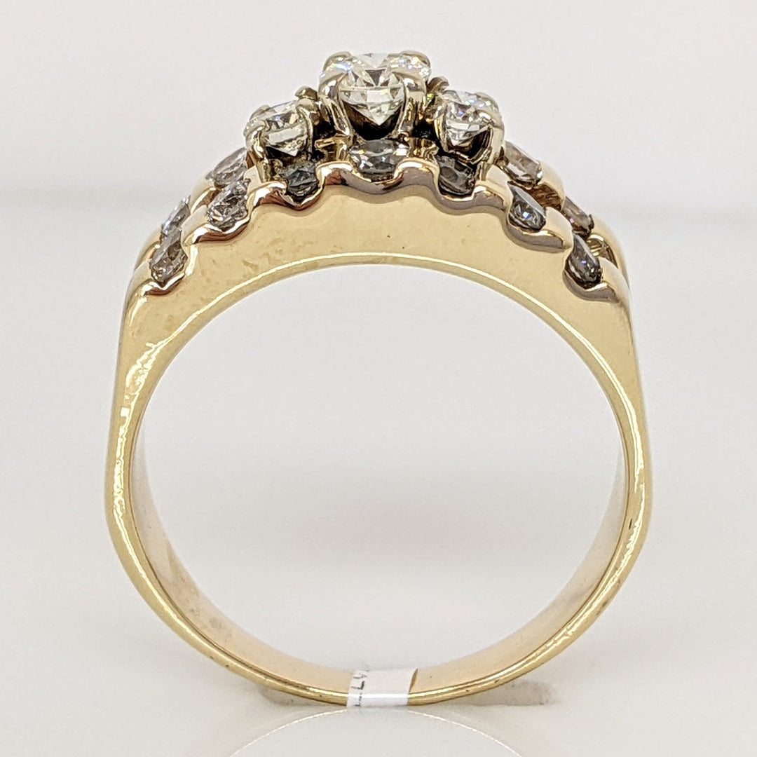 14K 1.09 CARAT TOTAL WEIGHT SI2-I1 H-I DIAMOND ROUND (17) TRINITY STYLE ESTATE RING 7.4 GRAMS