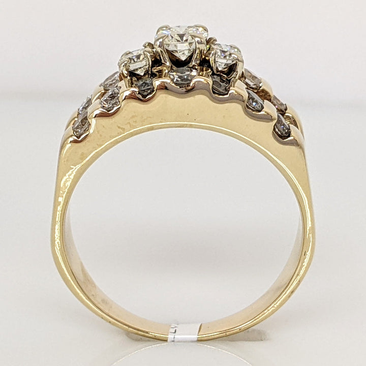 14K 1.09 CARAT TOTAL WEIGHT SI2-I1 H-I DIAMOND ROUND (17) TRINITY STYLE ESTATE RING 7.4 GRAMS