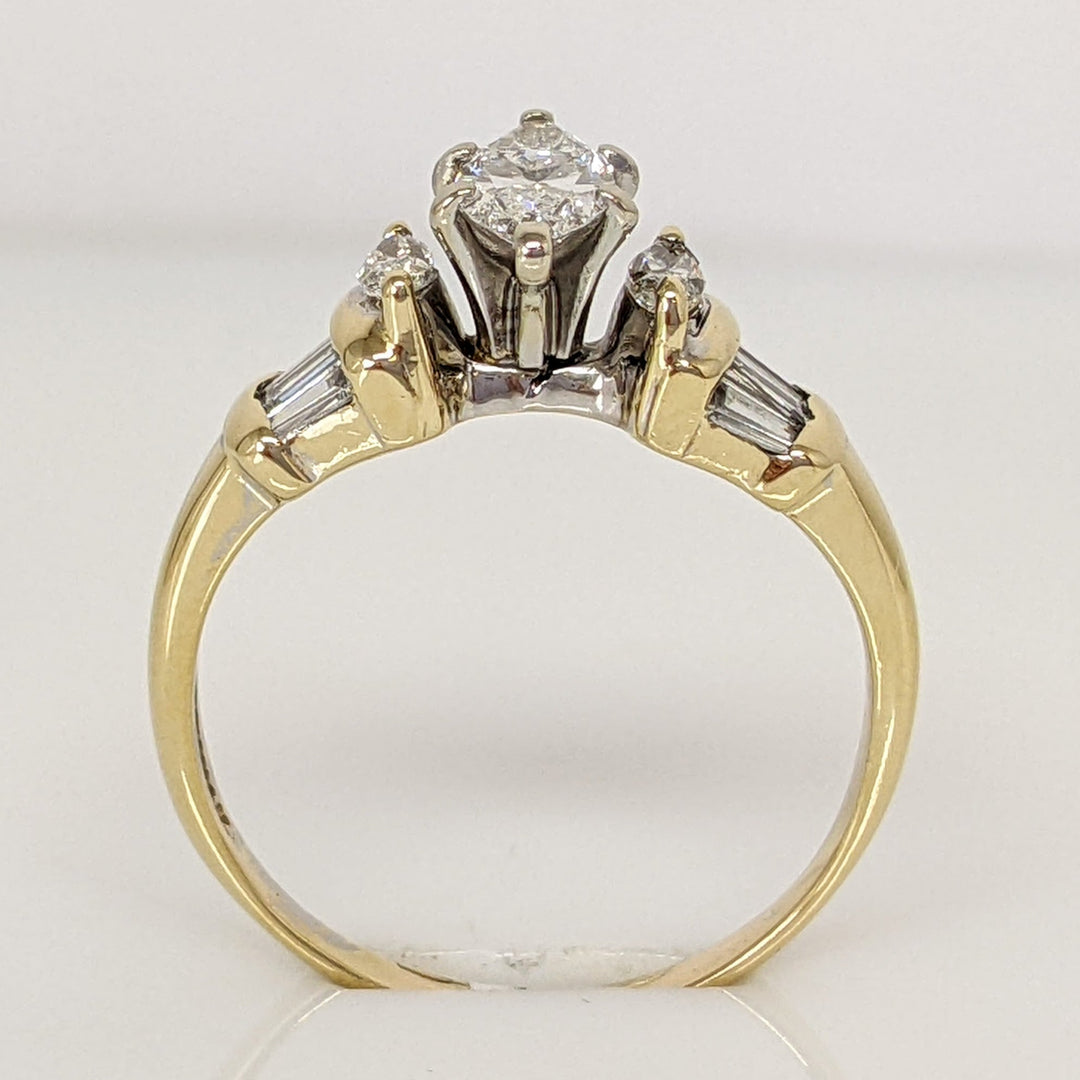 14K .76 CARAT TOTAL WEIGHT DIAMOND MARQUISE CUT (3) WITH BAGUETTE CUT (8) ESTATE RING 5.1 GRAMS