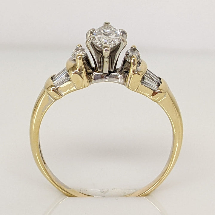 14K .76 CARAT TOTAL WEIGHT DIAMOND MARQUISE CUT (3) WITH BAGUETTE CUT (8) ESTATE RING 5.1 GRAMS