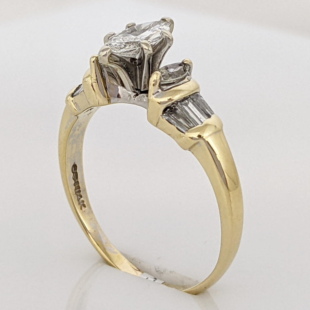 14K .76 CARAT TOTAL WEIGHT DIAMOND MARQUISE CUT (3) WITH BAGUETTE CUT (8) ESTATE RING 5.1 GRAMS