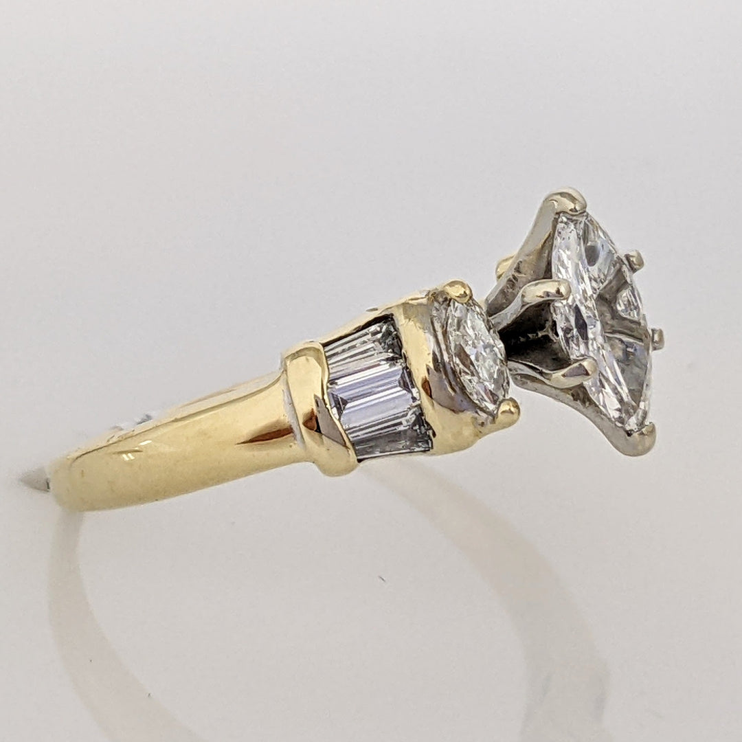 14K .76 CARAT TOTAL WEIGHT DIAMOND MARQUISE CUT (3) WITH BAGUETTE CUT (8) ESTATE RING 5.1 GRAMS