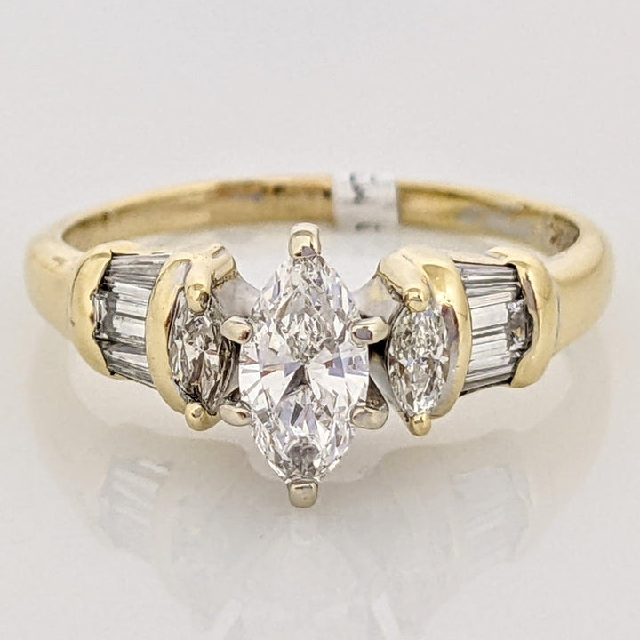 14K .76 CARAT TOTAL WEIGHT DIAMOND MARQUISE CUT (3) WITH BAGUETTE CUT (8) ESTATE RING 5.1 GRAMS