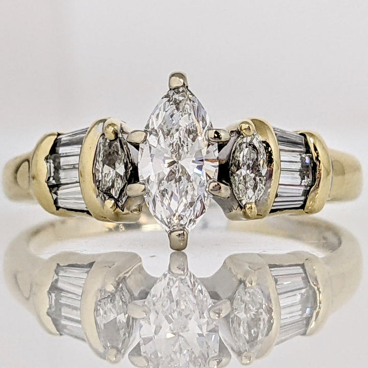 14K .76 CARAT TOTAL WEIGHT DIAMOND MARQUISE CUT (3) WITH BAGUETTE CUT (8) ESTATE RING 5.1 GRAMS