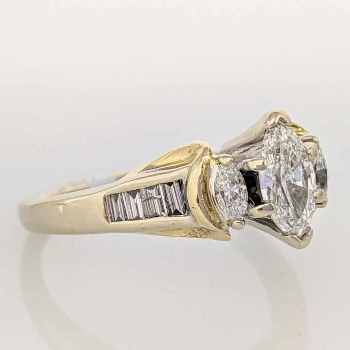 14K 1.03 CARAT TOTAL WEIGHT SI2 H DIAMOND MARQUISE (3) BAGUETTES (6) ESTATE RING 3.3 GRAMS