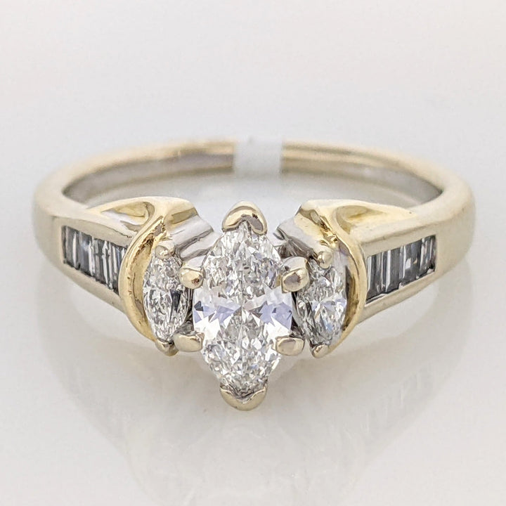 14K 1.03 CARAT TOTAL WEIGHT SI2 H DIAMOND MARQUISE (3) BAGUETTES (6) ESTATE RING 3.3 GRAMS