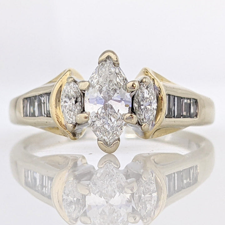 14K 1.03 CARAT TOTAL WEIGHT SI2 H DIAMOND MARQUISE (3) BAGUETTES (6) ESTATE RING 3.3 GRAMS