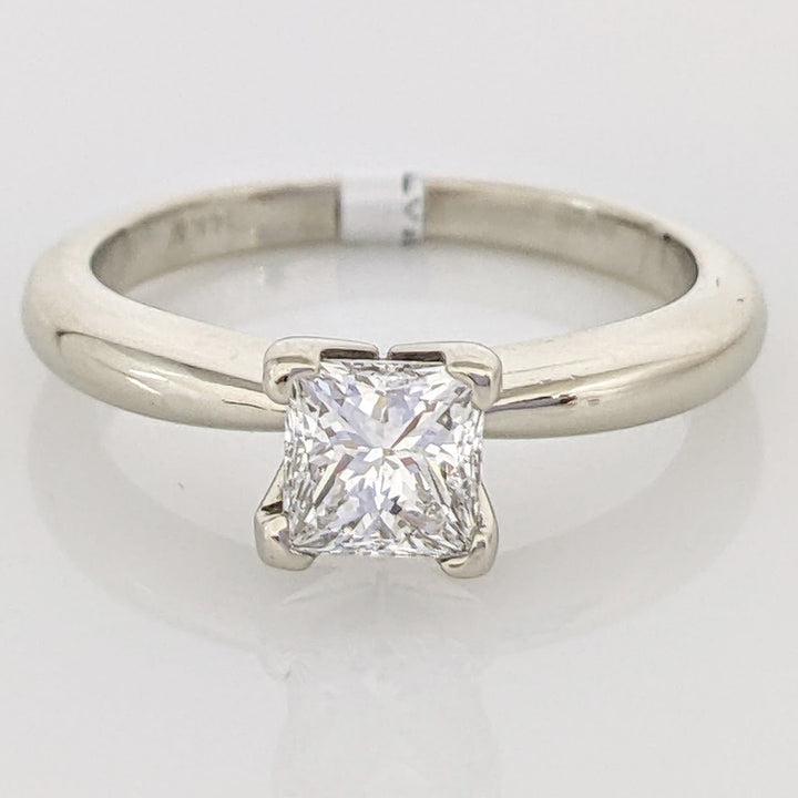 14K WHITE .66 CARAT TOTAL VS2 F DIAMOND PRINCESS CUT SOLITAIRE ESTATE RING 2.9 GRAMS