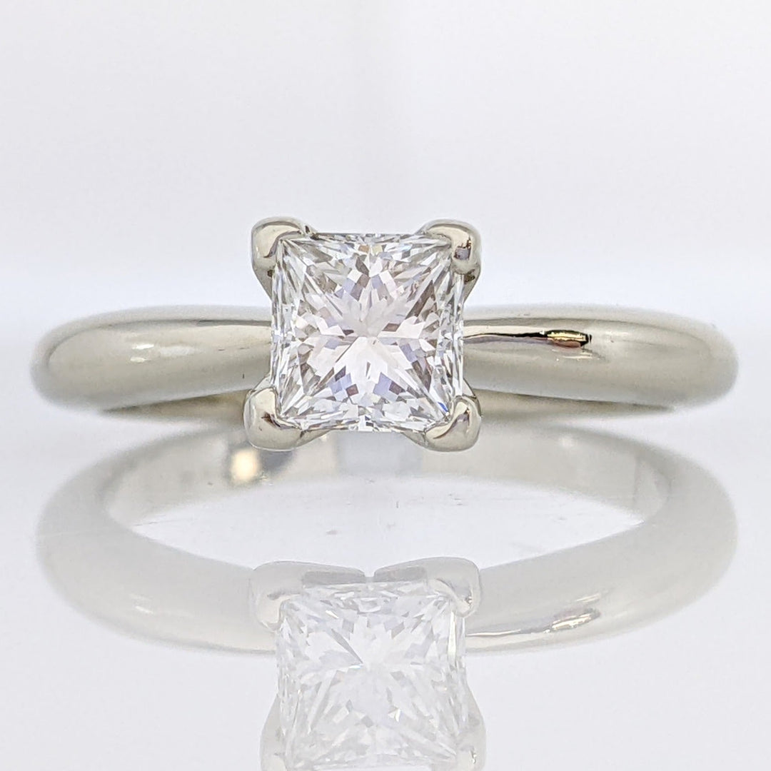 14K WHITE .66 CARAT TOTAL VS2 F DIAMOND PRINCESS CUT SOLITAIRE ESTATE RING 2.9 GRAMS