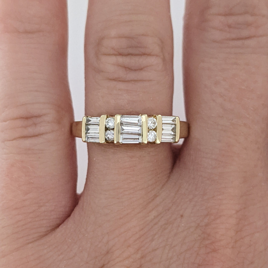 14K .84 CARAT TOTAL WEIGHT SI1 H DIAMOND ROUND (4) BAGUETTE CUT (9) ESTATE BAND 3.5 GRAMS