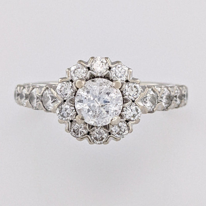 14K WHITE 1.46 CARAT TOTAL WEIGHT SI2-I2 H DIAMOND ROUND (19) FLORAL ESTATE RING 4.9 GRAMS