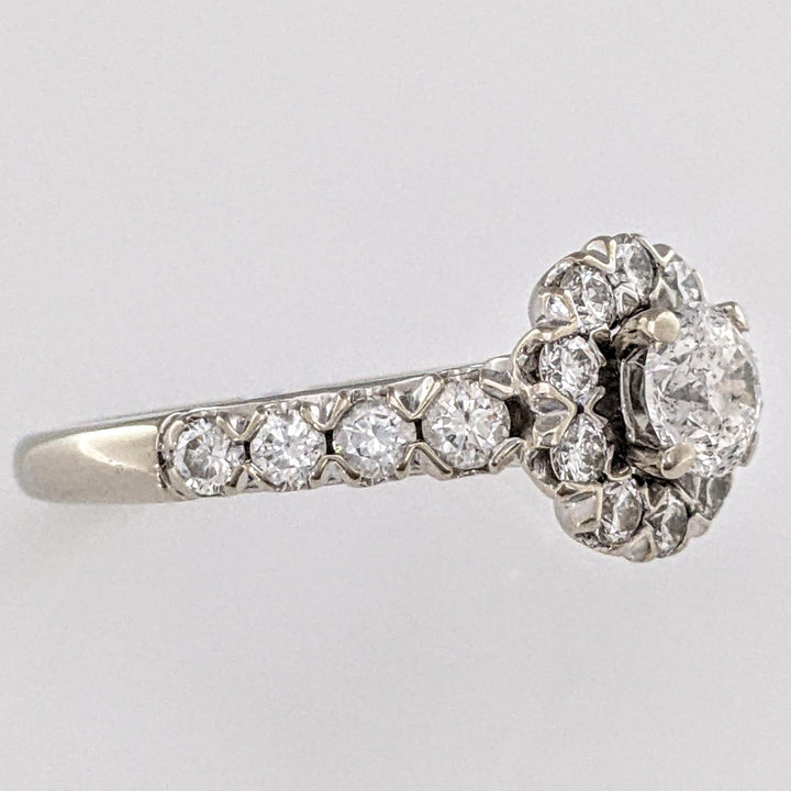 14K WHITE 1.46 CARAT TOTAL WEIGHT SI2-I2 H DIAMOND ROUND (19) FLORAL ESTATE RING 4.9 GRAMS