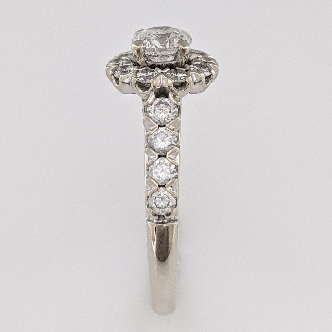 14K WHITE 1.46 CARAT TOTAL WEIGHT SI2-I2 H DIAMOND ROUND (19) FLORAL ESTATE RING 4.9 GRAMS