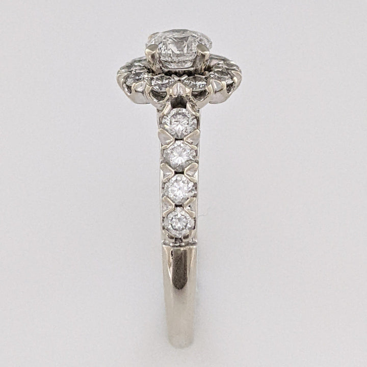 14K WHITE 1.46 CARAT TOTAL WEIGHT SI2-I2 H DIAMOND ROUND (19) FLORAL ESTATE RING 4.9 GRAMS