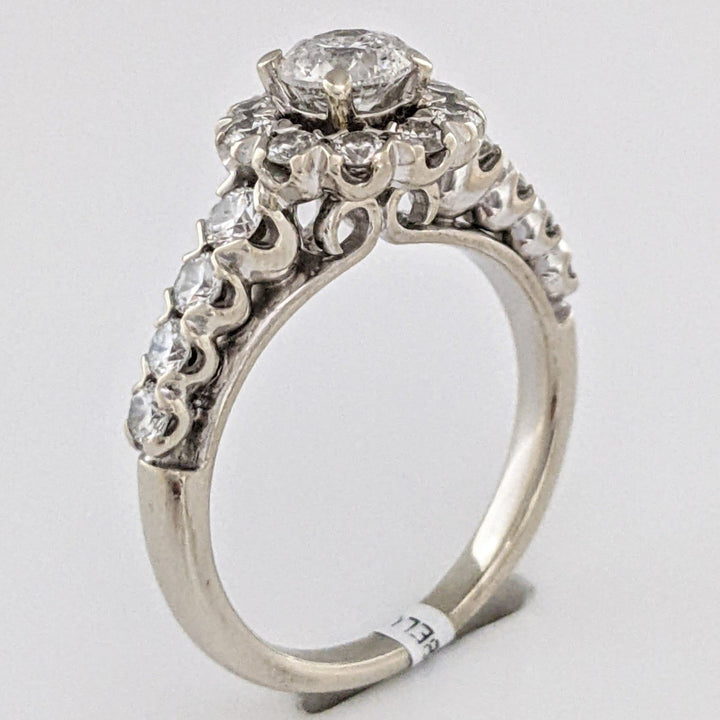 14K WHITE 1.46 CARAT TOTAL WEIGHT SI2-I2 H DIAMOND ROUND (19) FLORAL ESTATE RING 4.9 GRAMS