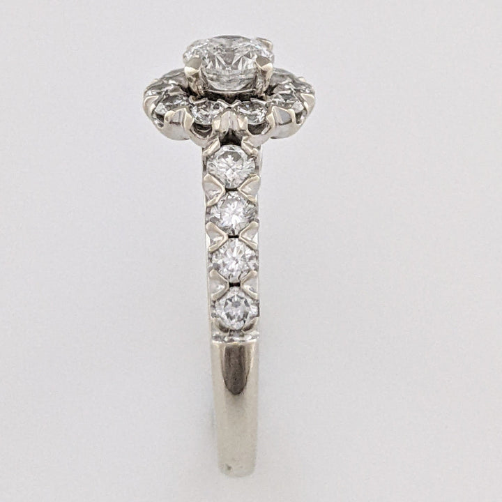 14K WHITE 1.46 CARAT TOTAL WEIGHT SI2-I2 H DIAMOND ROUND (19) FLORAL ESTATE RING 4.9 GRAMS