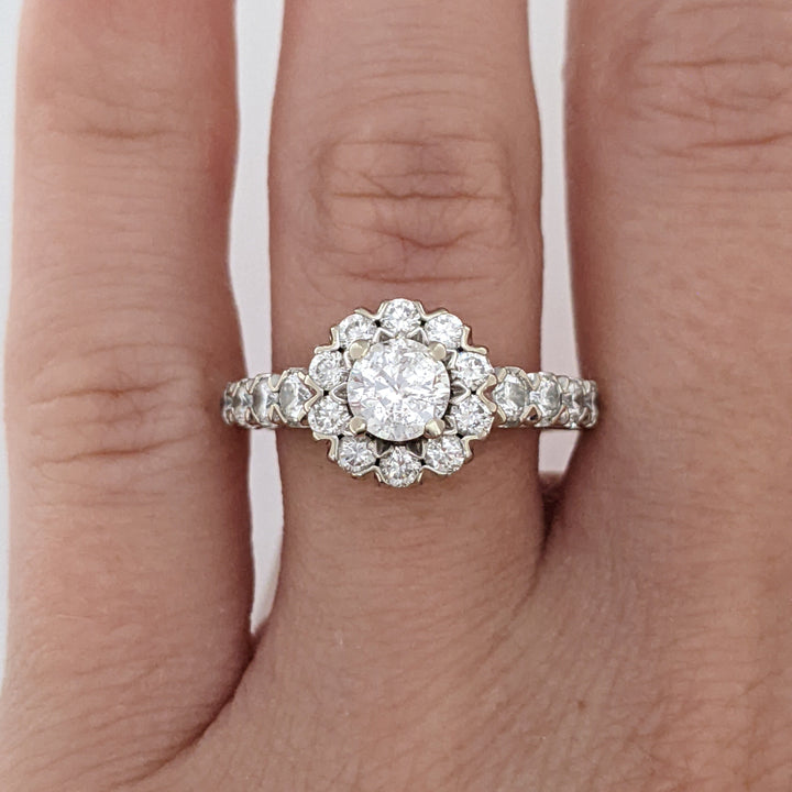 14K WHITE 1.46 CARAT TOTAL WEIGHT SI2-I2 H DIAMOND ROUND (19) FLORAL ESTATE RING 4.9 GRAMS