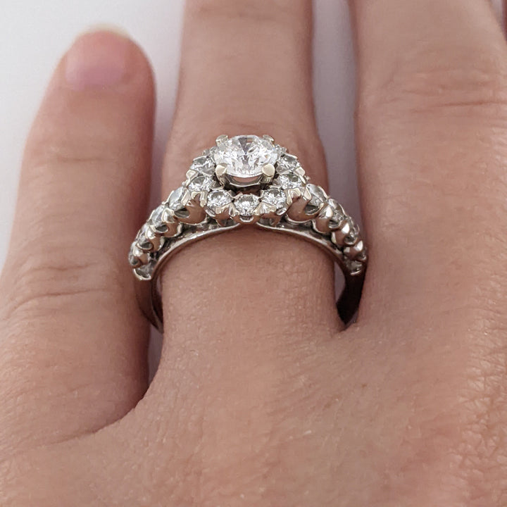 14K WHITE 1.46 CARAT TOTAL WEIGHT SI2-I2 H DIAMOND ROUND (19) FLORAL ESTATE RING 4.9 GRAMS
