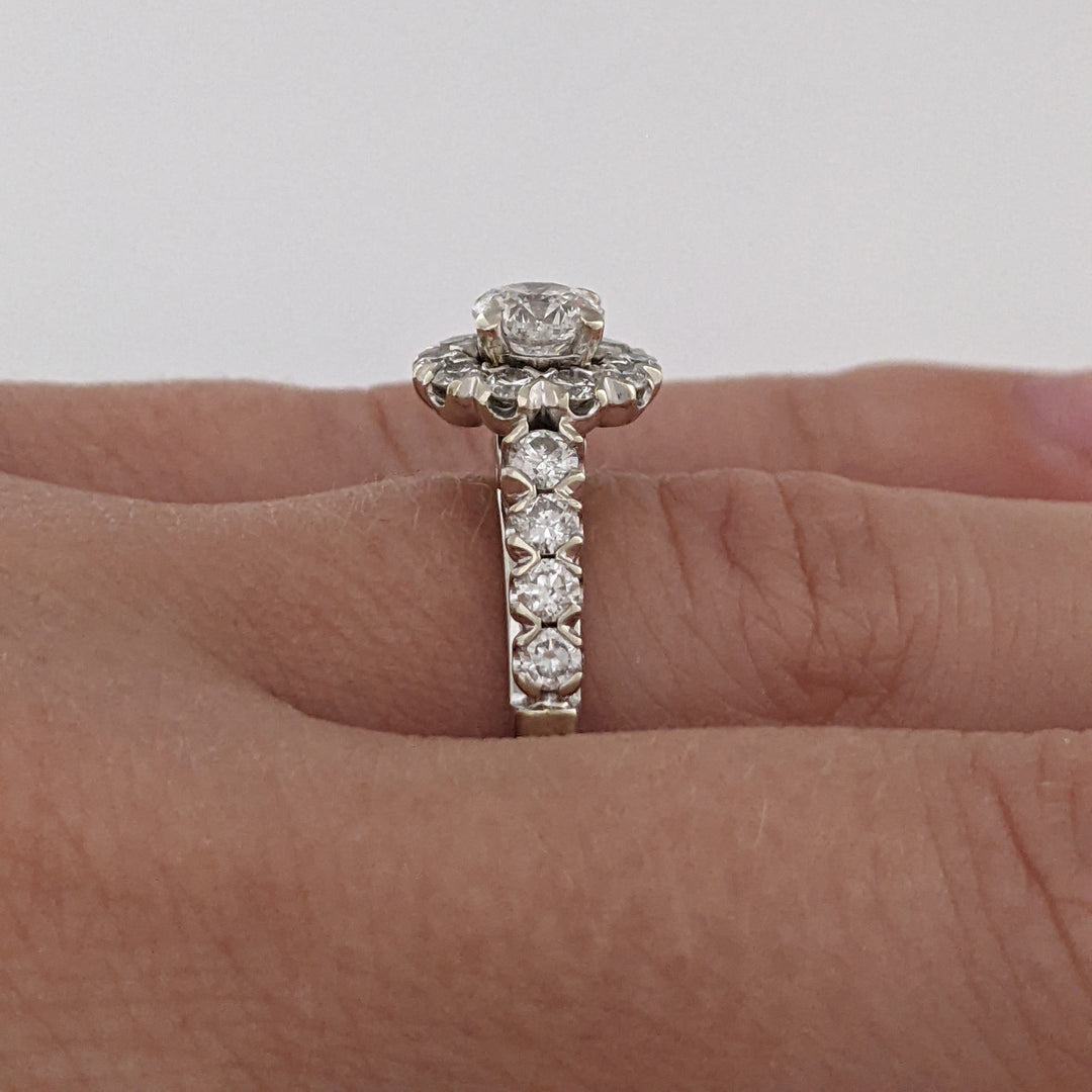 14K WHITE 1.46 CARAT TOTAL WEIGHT SI2-I2 H DIAMOND ROUND (19) FLORAL ESTATE RING 4.9 GRAMS