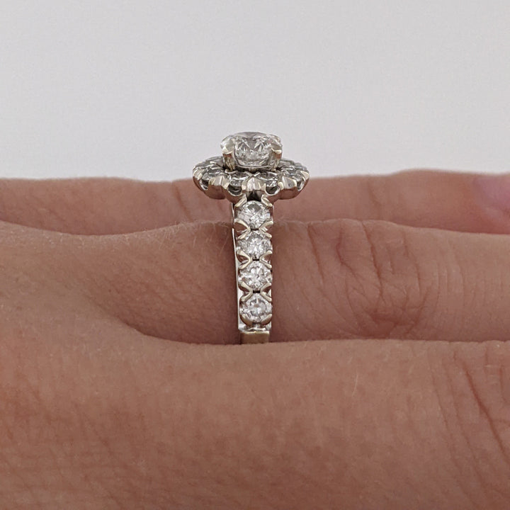 14K WHITE 1.46 CARAT TOTAL WEIGHT SI2-I2 H DIAMOND ROUND (19) FLORAL ESTATE RING 4.9 GRAMS