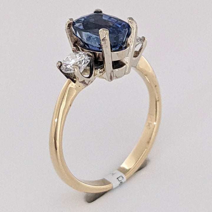 14K CEYLON SAPPHIRE "AA" CUSHION CUT 2.25 CARAT TOTAL WITH .45 DIAMOND TOTAL WEIGHT ESTATE RING 3.2 GRAMS