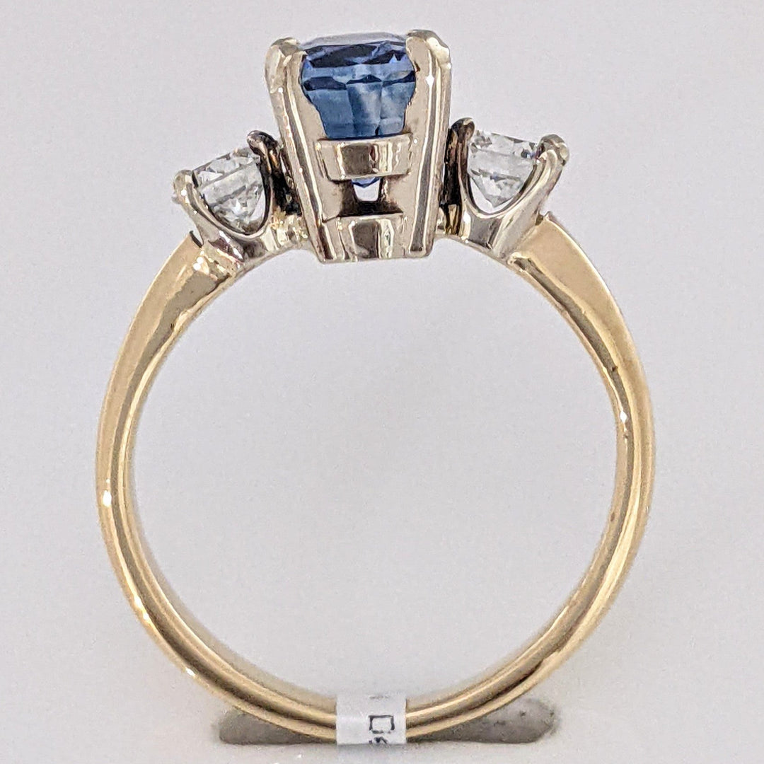 14K CEYLON SAPPHIRE "AA" CUSHION CUT 2.25 CARAT TOTAL WITH .45 DIAMOND TOTAL WEIGHT ESTATE RING 3.2 GRAMS