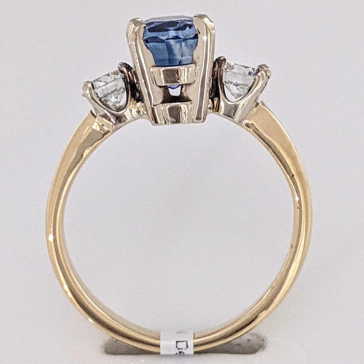 14K CEYLON SAPPHIRE "AA" CUSHION CUT 2.25 CARAT TOTAL WITH .45 DIAMOND TOTAL WEIGHT ESTATE RING 3.2 GRAMS
