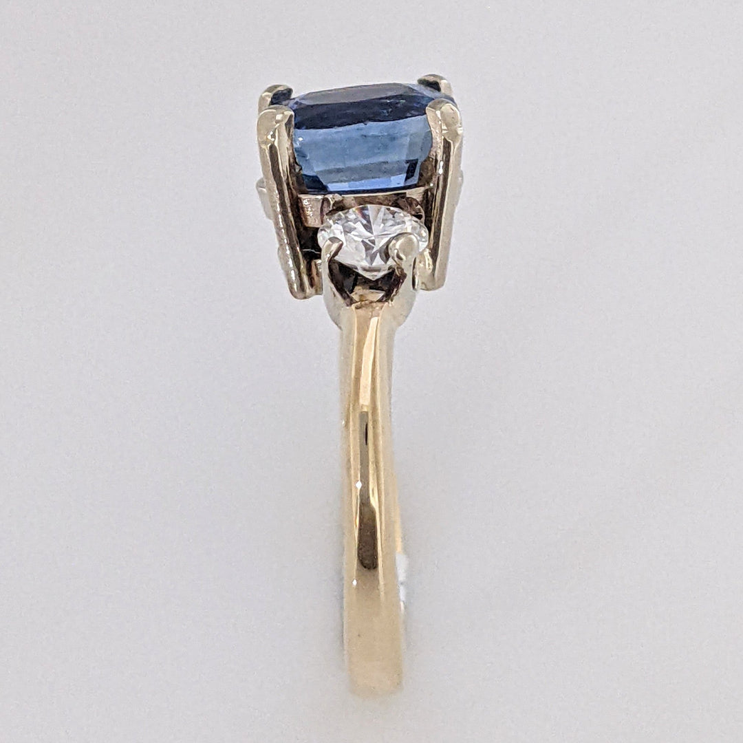 14K CEYLON SAPPHIRE "AA" CUSHION CUT 2.25 CARAT TOTAL WITH .45 DIAMOND TOTAL WEIGHT ESTATE RING 3.2 GRAMS