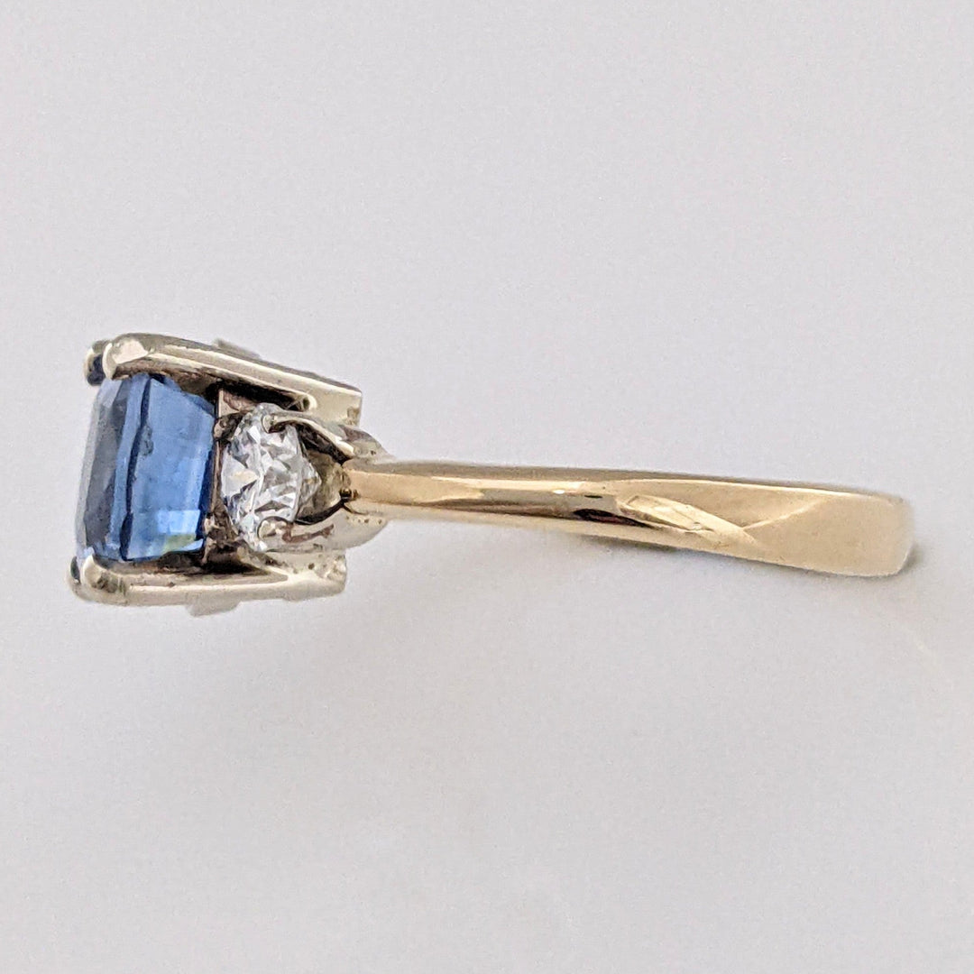 14K CEYLON SAPPHIRE "AA" CUSHION CUT 2.25 CARAT TOTAL WITH .45 DIAMOND TOTAL WEIGHT ESTATE RING 3.2 GRAMS