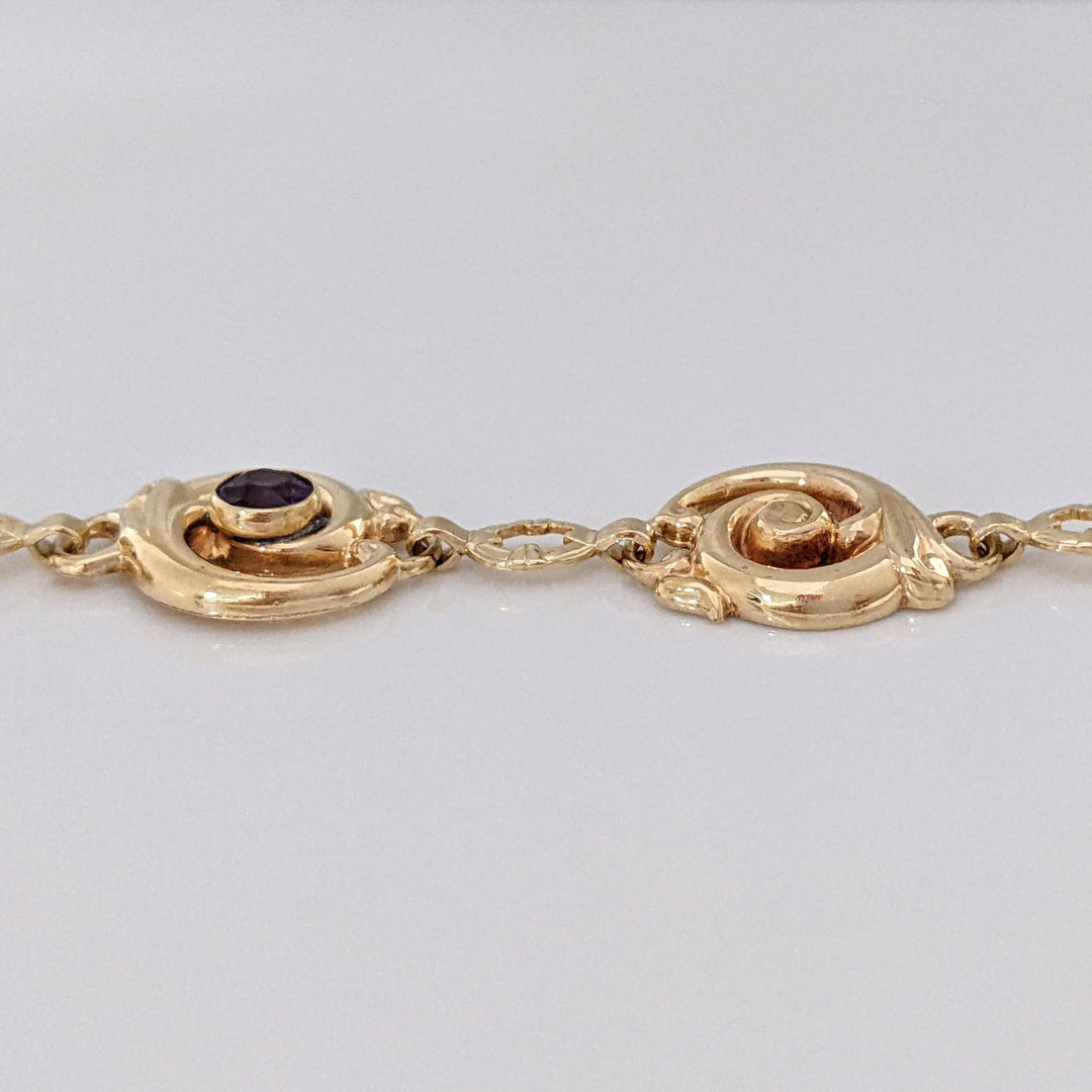 14k AMETHYST ROUND (3) BEZEL CIRCLE ESTATE BRACELET 7.8 GRAMS