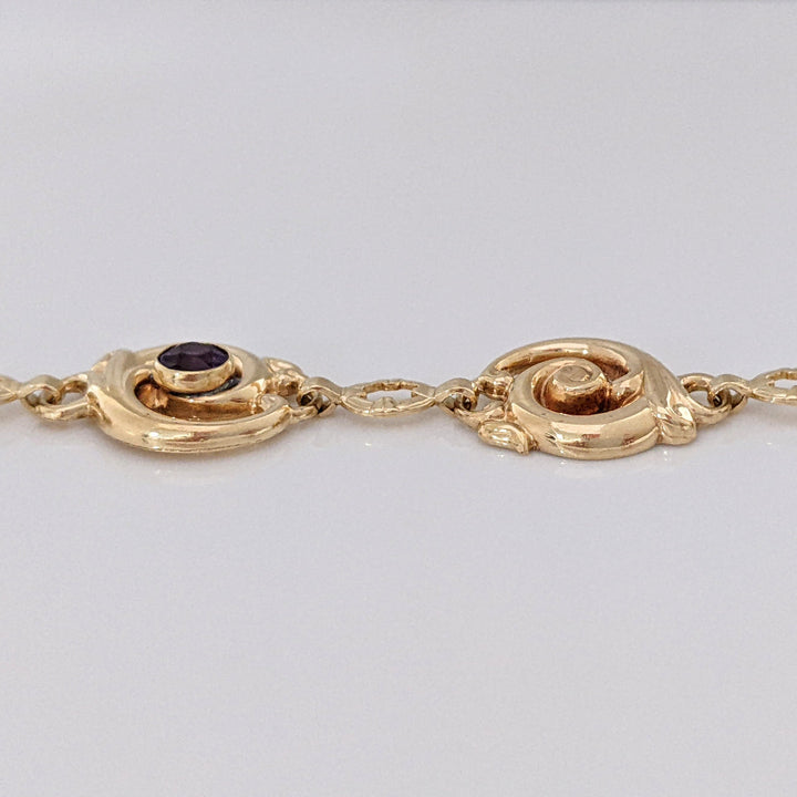 14k AMETHYST ROUND (3) BEZEL CIRCLE ESTATE BRACELET 7.8 GRAMS