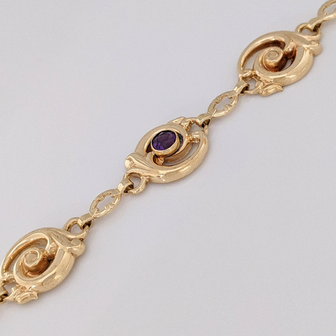 14k AMETHYST ROUND (3) BEZEL CIRCLE ESTATE BRACELET 7.8 GRAMS