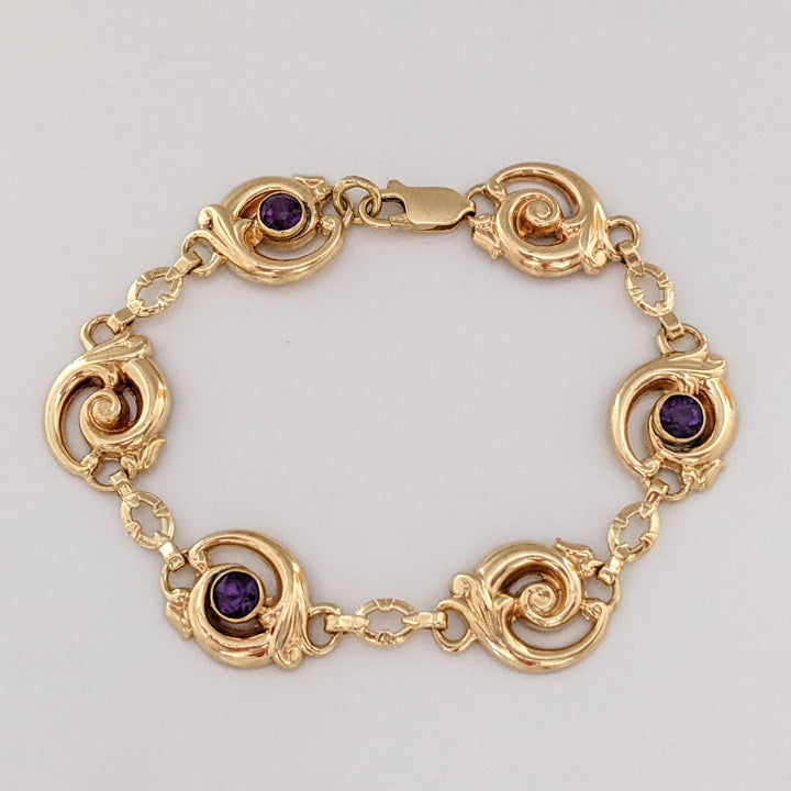 14k AMETHYST ROUND (3) BEZEL CIRCLE ESTATE BRACELET 7.8 GRAMS