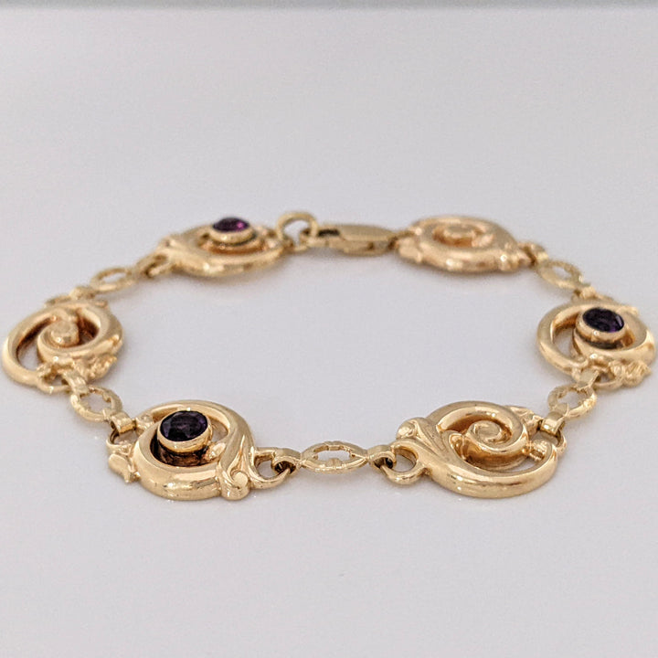 14k AMETHYST ROUND (3) BEZEL CIRCLE ESTATE BRACELET 7.8 GRAMS