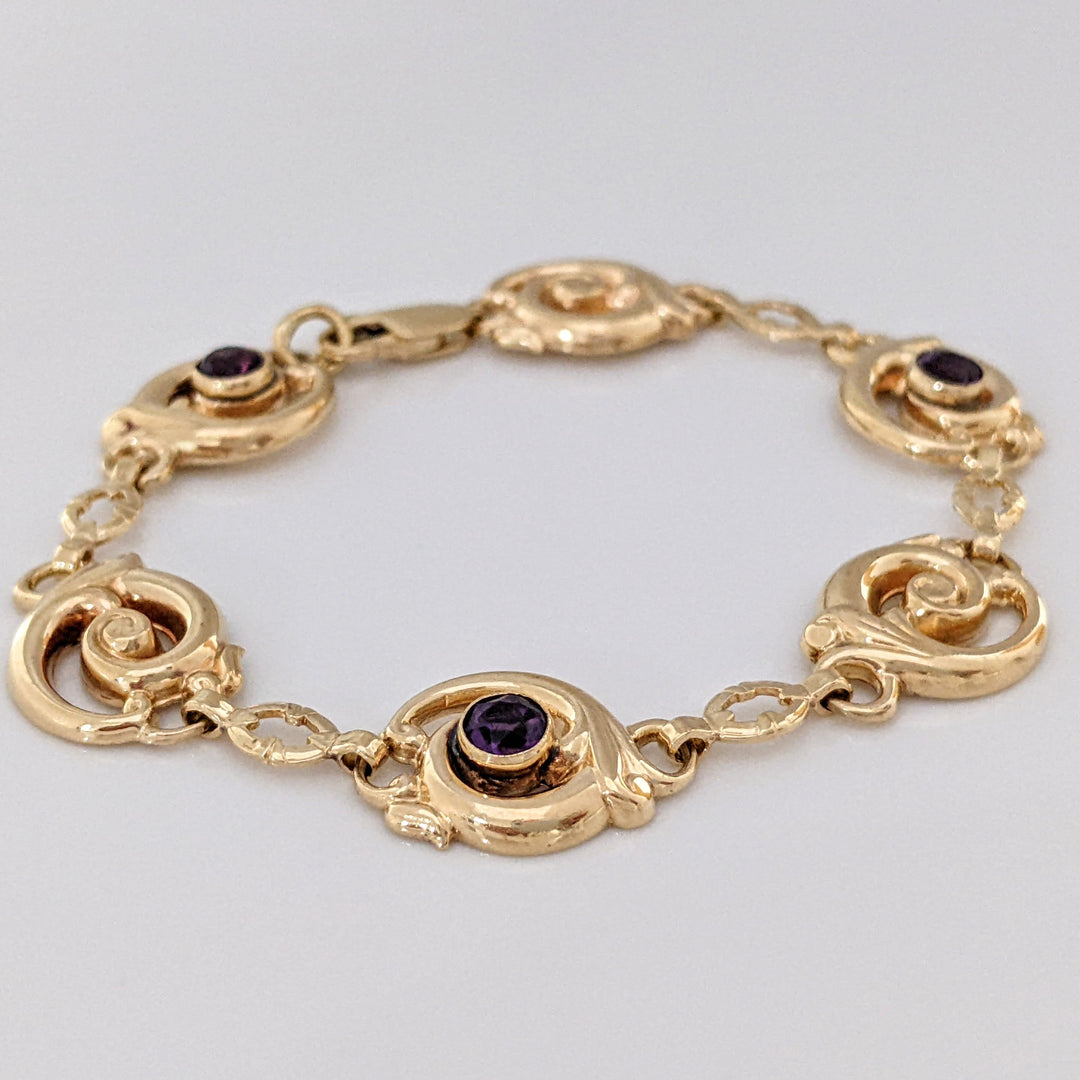 14k AMETHYST ROUND (3) BEZEL CIRCLE ESTATE BRACELET 7.8 GRAMS