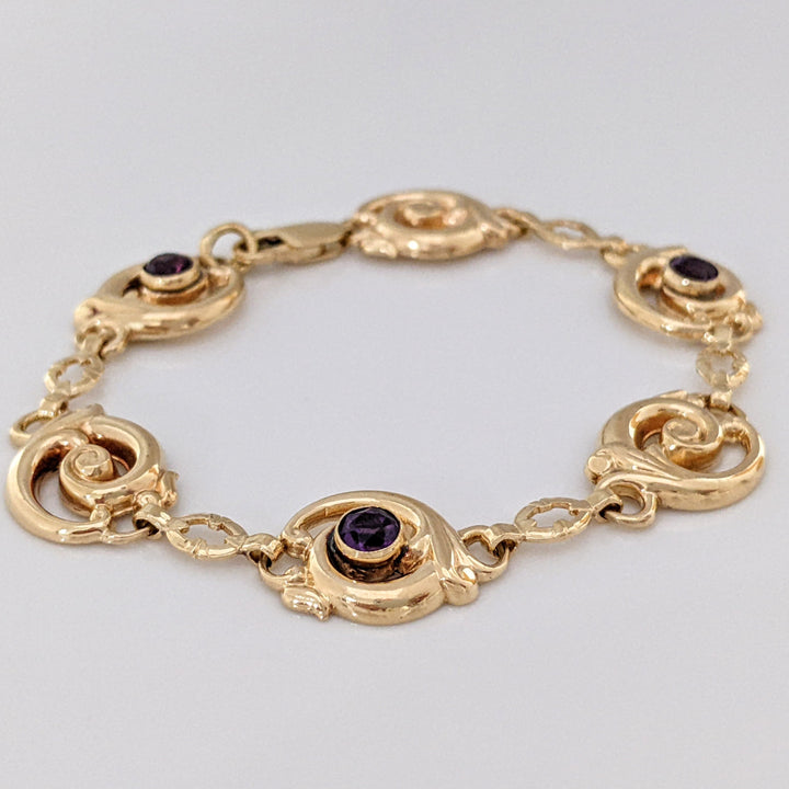 14k AMETHYST ROUND (3) BEZEL CIRCLE ESTATE BRACELET 7.8 GRAMS