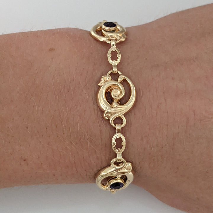 14k AMETHYST ROUND (3) BEZEL CIRCLE ESTATE BRACELET 7.8 GRAMS