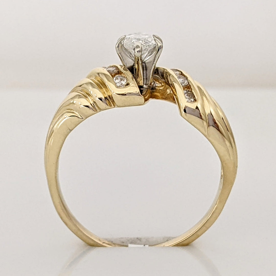 14K .71 CARAT TOTAL WEIGHT I2 F DIAMOND MARQUISE WITH (8) ROUND ESTATE RING 3.9 GRAMS