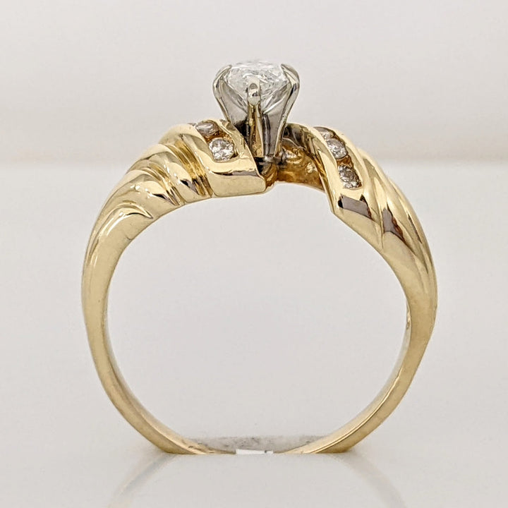 14K .71 CARAT TOTAL WEIGHT I2 F DIAMOND MARQUISE WITH (8) ROUND ESTATE RING 3.9 GRAMS