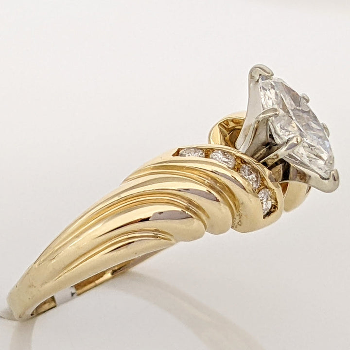 14K .71 CARAT TOTAL WEIGHT I2 F DIAMOND MARQUISE WITH (8) ROUND ESTATE RING 3.9 GRAMS