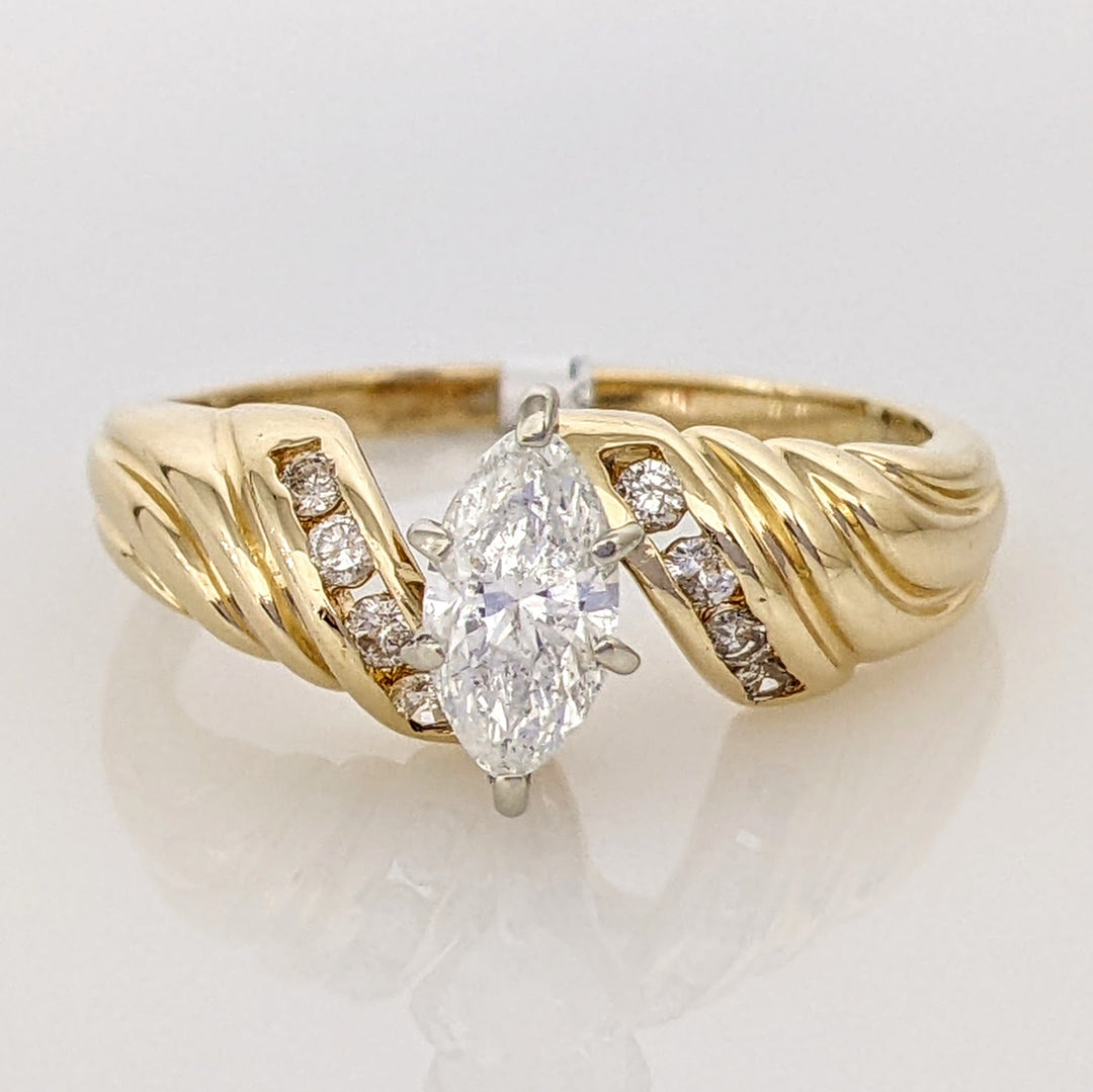 14K .71 CARAT TOTAL WEIGHT I2 F DIAMOND MARQUISE WITH (8) ROUND ESTATE RING 3.9 GRAMS