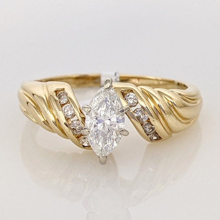 14K .71 CARAT TOTAL WEIGHT I2 F DIAMOND MARQUISE WITH (8) ROUND ESTATE RING 3.9 GRAMS