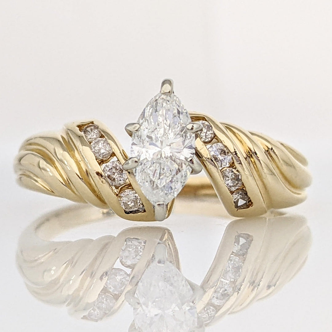14K .71 CARAT TOTAL WEIGHT I2 F DIAMOND MARQUISE WITH (8) ROUND ESTATE RING 3.9 GRAMS