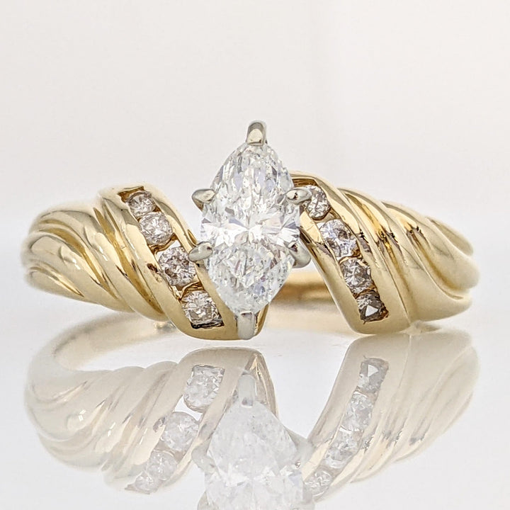 14K .71 CARAT TOTAL WEIGHT I2 F DIAMOND MARQUISE WITH (8) ROUND ESTATE RING 3.9 GRAMS