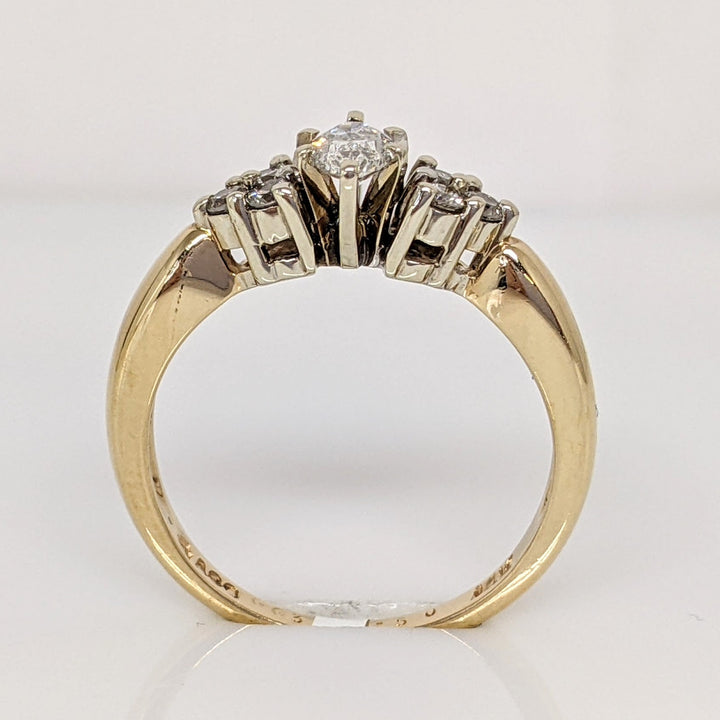14K .47 CARAT TOTAL WEIGHT I1 E-F DIAMOND MARQUISE CUT WITH (6) ROUND ESTATE RING 3.4 GRAMS