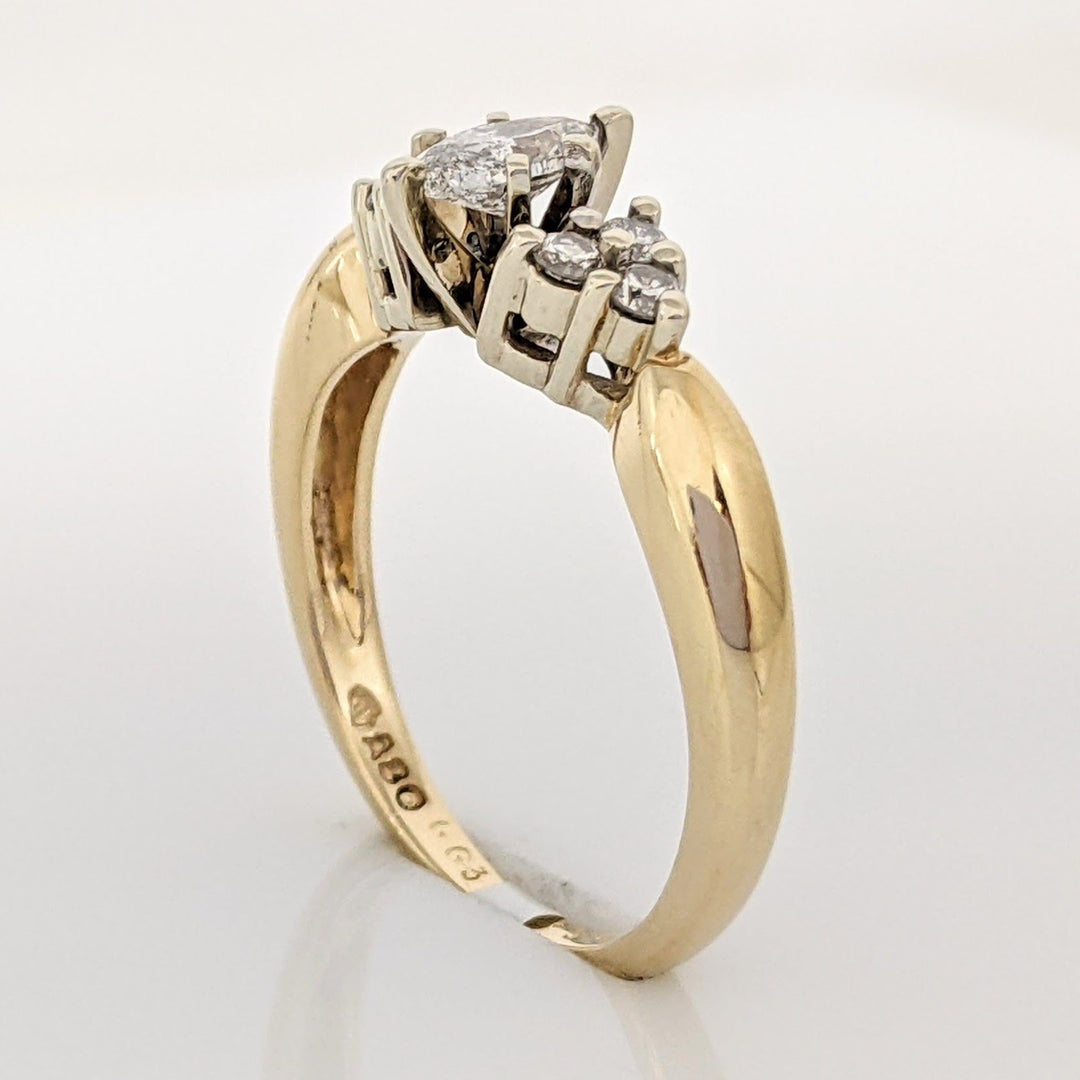14K .47 CARAT TOTAL WEIGHT I1 E-F DIAMOND MARQUISE CUT WITH (6) ROUND ESTATE RING 3.4 GRAMS