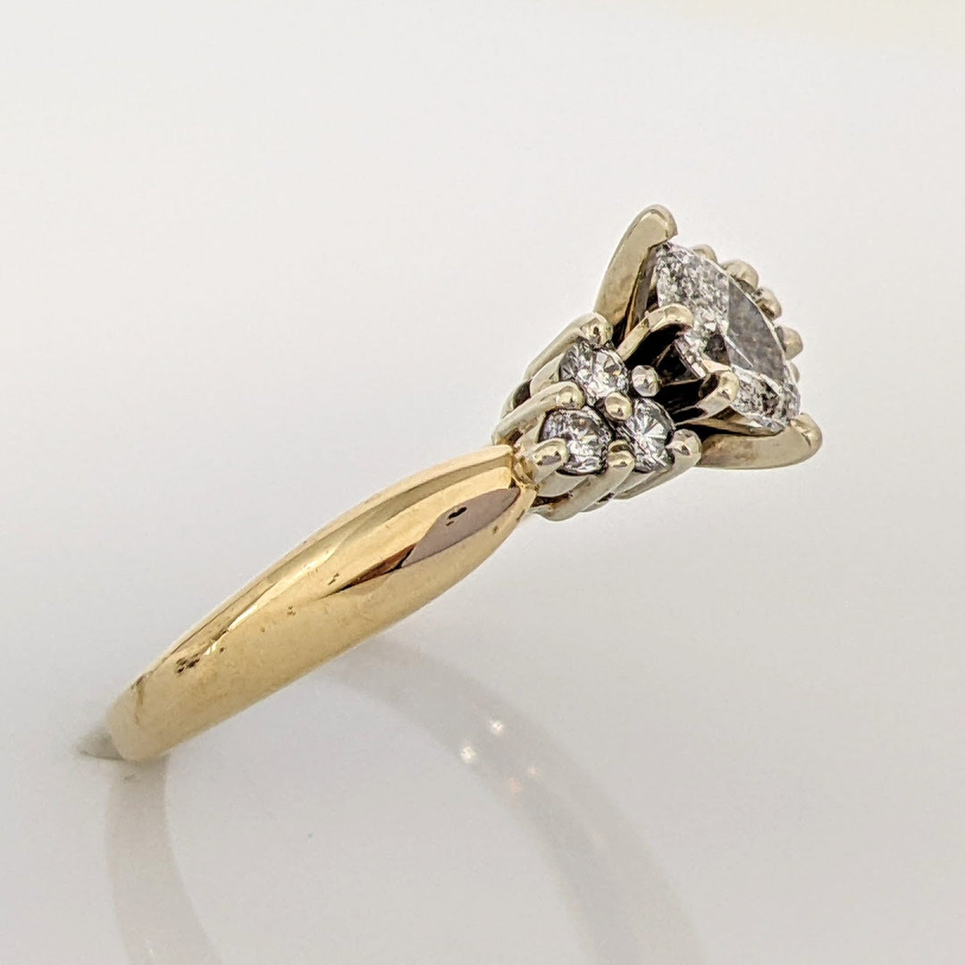 14K .47 CARAT TOTAL WEIGHT I1 E-F DIAMOND MARQUISE CUT WITH (6) ROUND ESTATE RING 3.4 GRAMS